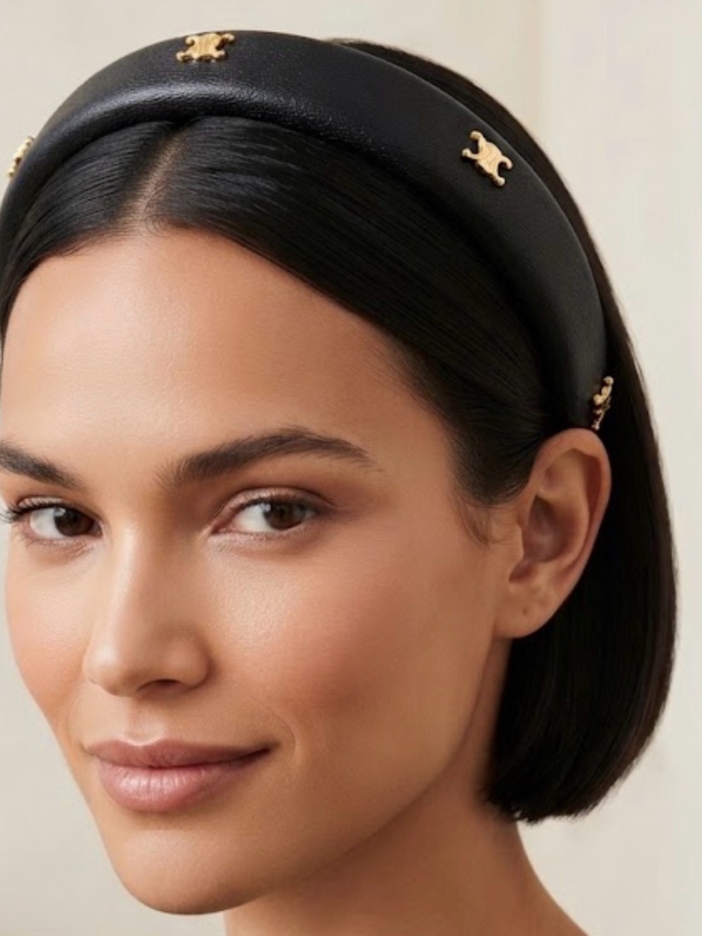 CELINE Leather Headband Triomphe Studs